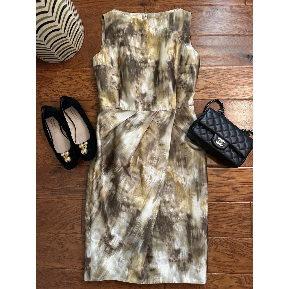 Michael Kors Collection Silk Wool Dress Made in Italy Abstract Print Sheath 6